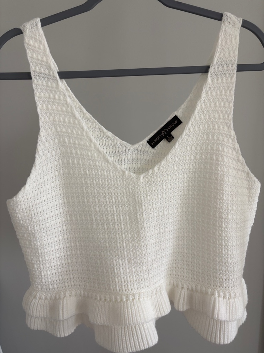 Almost Famous White Knit Ruffle-Hem Cami